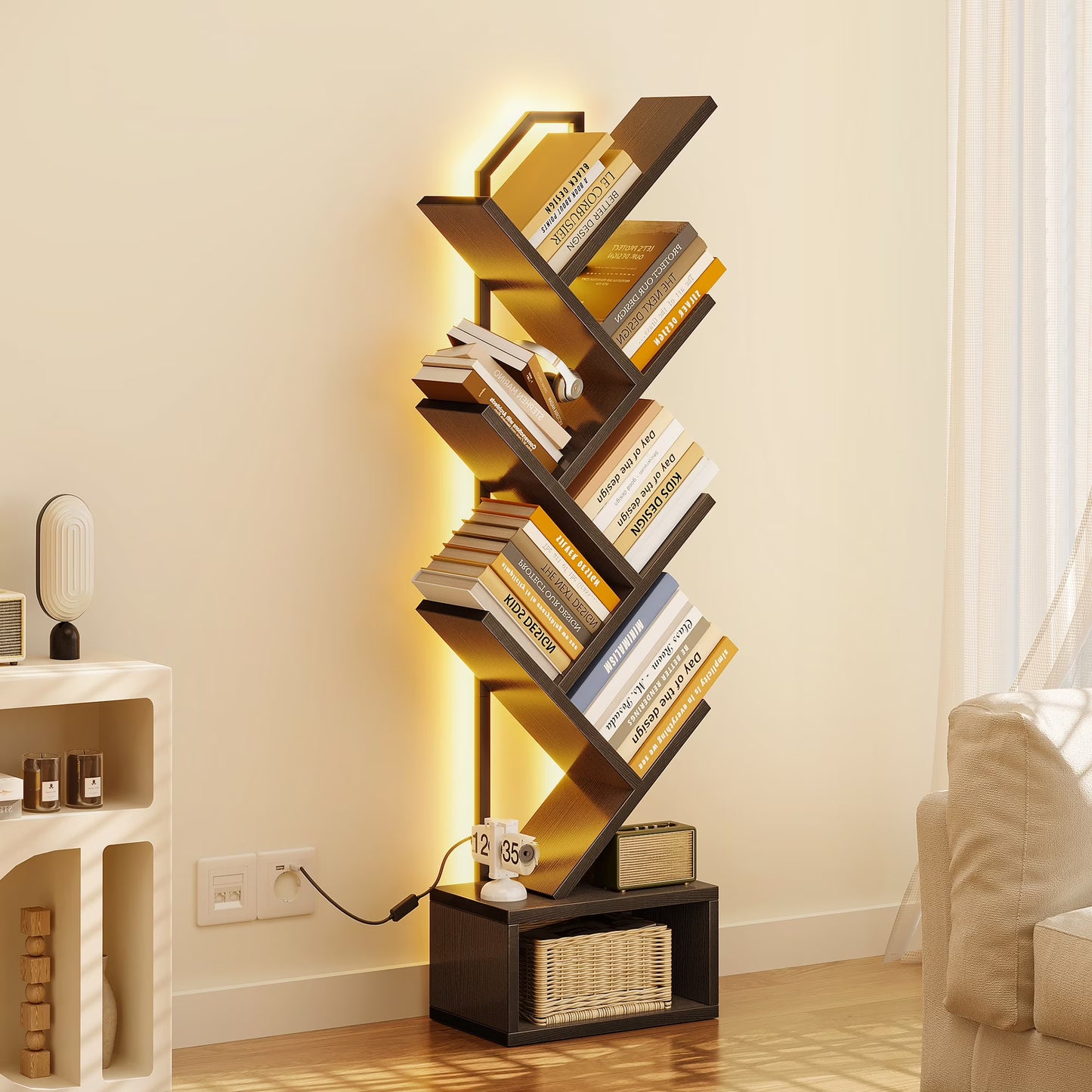 Modern Tree Bookshelf with LED Light